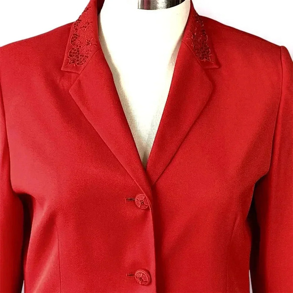 NYP Suits Vintage Blazer Buttoned Suit Jacket Size 14 Embroidered Beaded Red - Picture 4 of 15